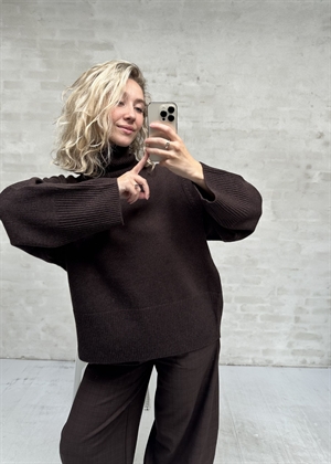 Alpha knit t-neck Dark Brown Melange Second Female